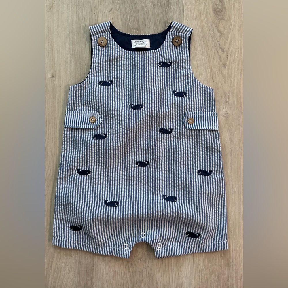 Mud Pie Striped Whale Shortalls